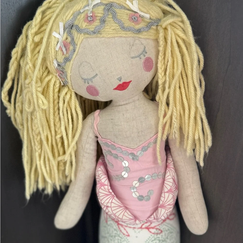 24 in Pottery Barn Mermaid Doll with Pink and Blonde Details